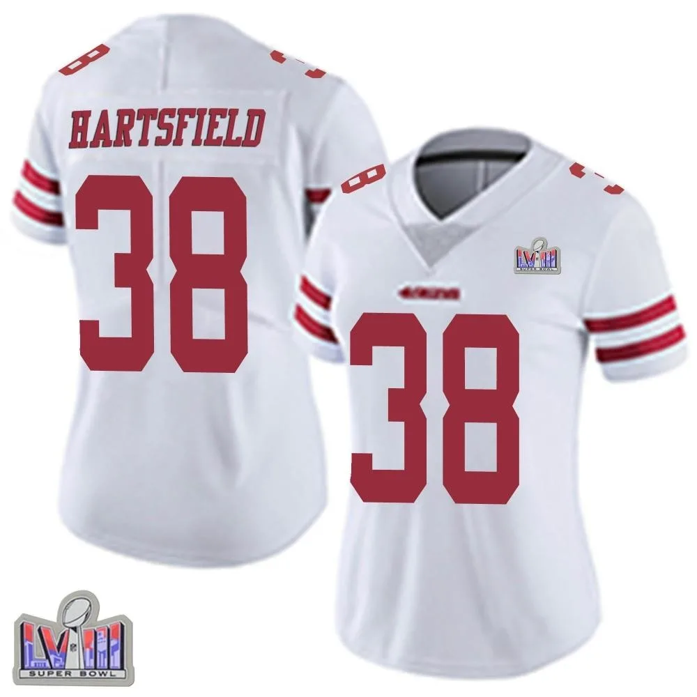 Women's San Francisco 49ers Myles Hartsfield Nike Vapor Untouchable Super Bowl LVIII Patch Limited White Jersey Women's San Francisco 49ers Myles Hartsfield Nike Vapor Untouchable Super Bowl LVIII Patch Limited White Jersey