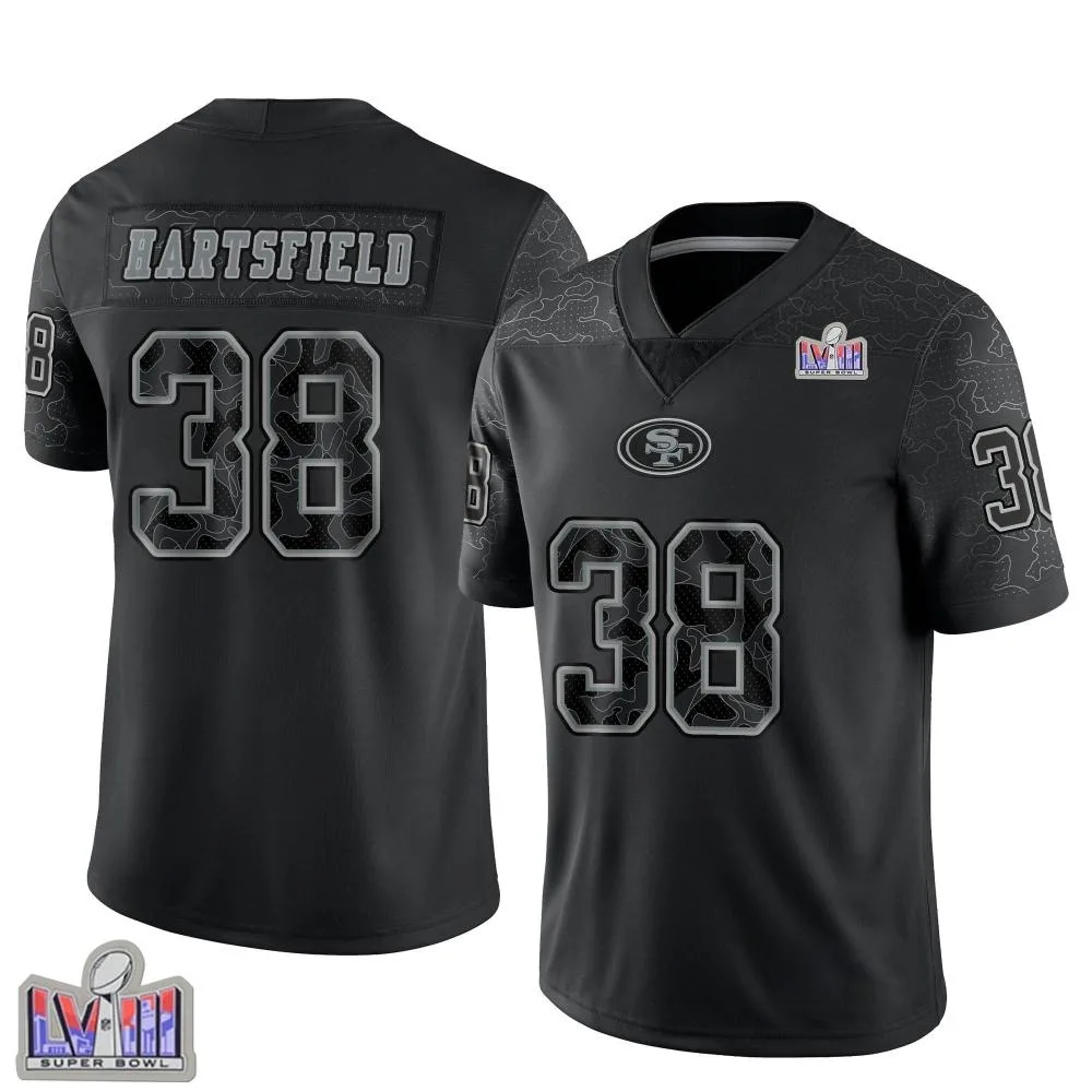 Youth San Francisco 49ers Myles Hartsfield Nike Reflective Super Bowl LVIII Patch Limited Black Jersey Youth San Francisco 49ers Myles Hartsfield Nike Reflective Super Bowl LVIII Patch Limited Black Jersey