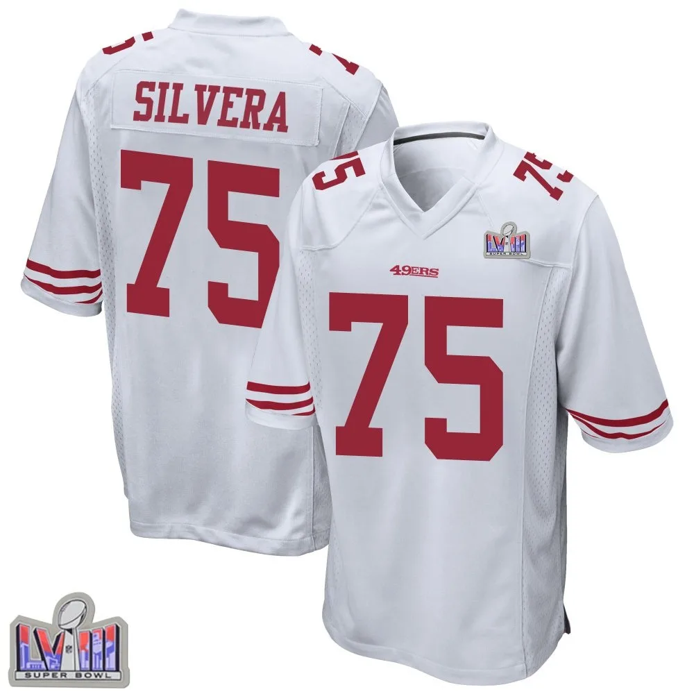Men's San Francisco 49ers Nesta Jade Silvera Nike Super Bowl LVIII Patch Game White Jersey Men's San Francisco 49ers Nesta Jade Silvera Nike Super Bowl LVIII Patch Game White Jersey