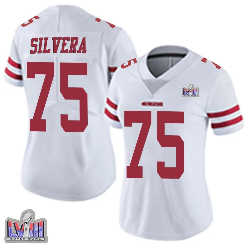 Women's San Francisco 49ers Nesta Jade Silvera Nike Vapor Untouchable Super Bowl LVIII Patch Limited White Jersey Women's San Francisco 49ers Nesta Jade Silvera Nike Vapor Untouchable Super Bowl LVIII Patch Limited White Jersey