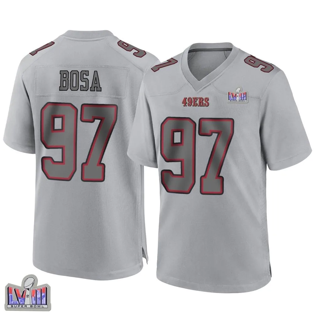 Men's San Francisco 49ers Nick Bosa Nike Atmosphere Fashion Super Bowl LVIII Patch Game Gray Jersey Men's San Francisco 49ers Nick Bosa Nike Atmosphere Fashion Super Bowl LVIII Patch Game Gray Jersey