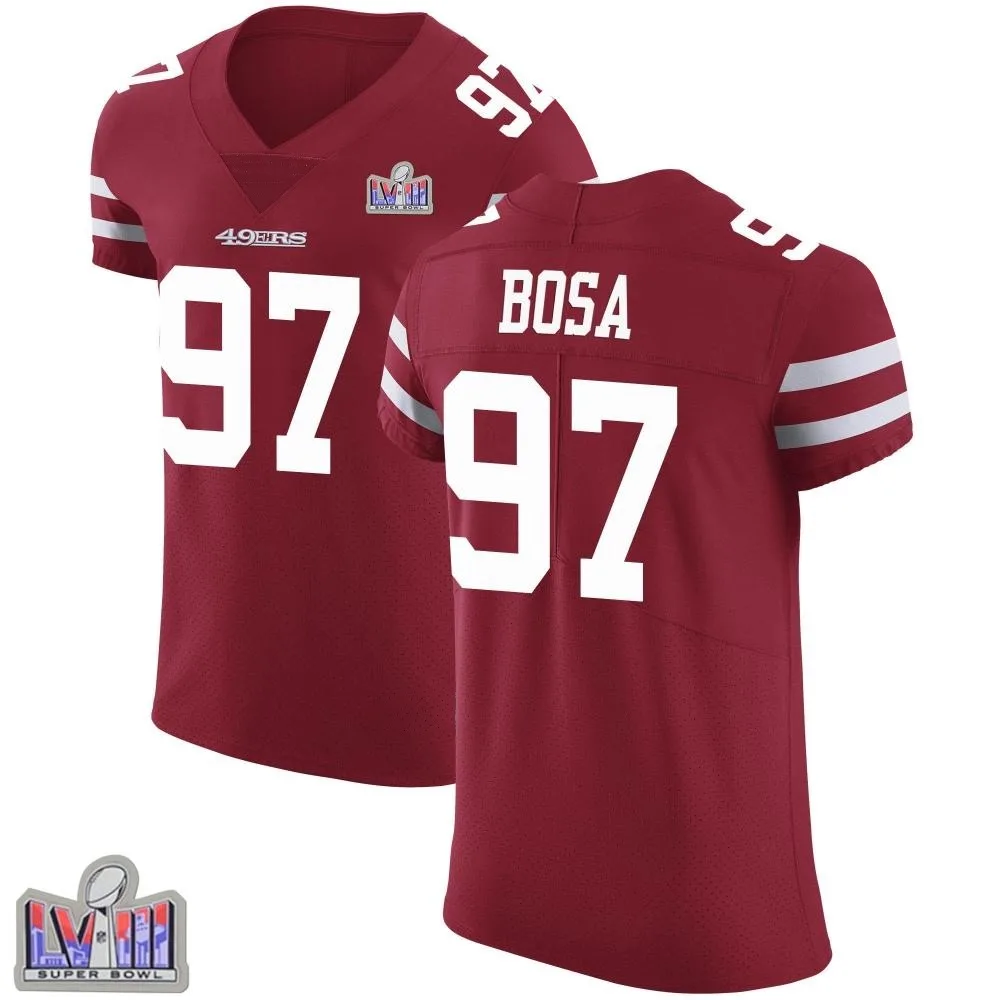 Men's San Francisco 49ers Nick Bosa Nike Team Color Vapor Untouchable Super Bowl LVIII Patch Elite Red Jersey Men's San Francisco 49ers Nick Bosa Nike Team Color Vapor Untouchable Super Bowl LVIII Patch Elite Red Jersey