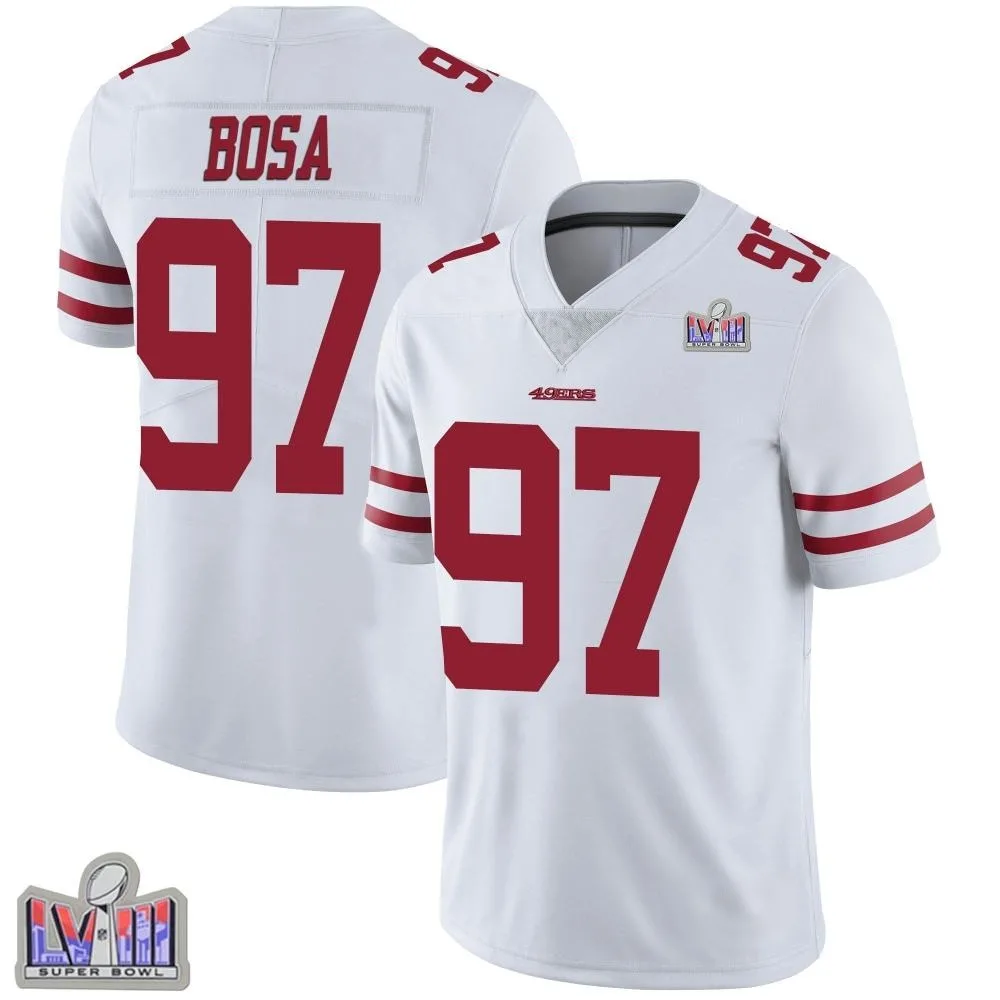 Youth San Francisco 49ers Nick Bosa Nike Vapor Untouchable Super Bowl LVIII Patch Limited White Jersey Youth San Francisco 49ers Nick Bosa Nike Vapor Untouchable Super Bowl LVIII Patch Limited White Jersey