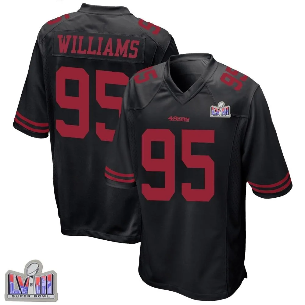 Men's San Francisco 49ers Nick Williams Nike Alternate Super Bowl LVIII Patch Game Black Jersey Men's San Francisco 49ers Nick Williams Nike Alternate Super Bowl LVIII Patch Game Black Jersey