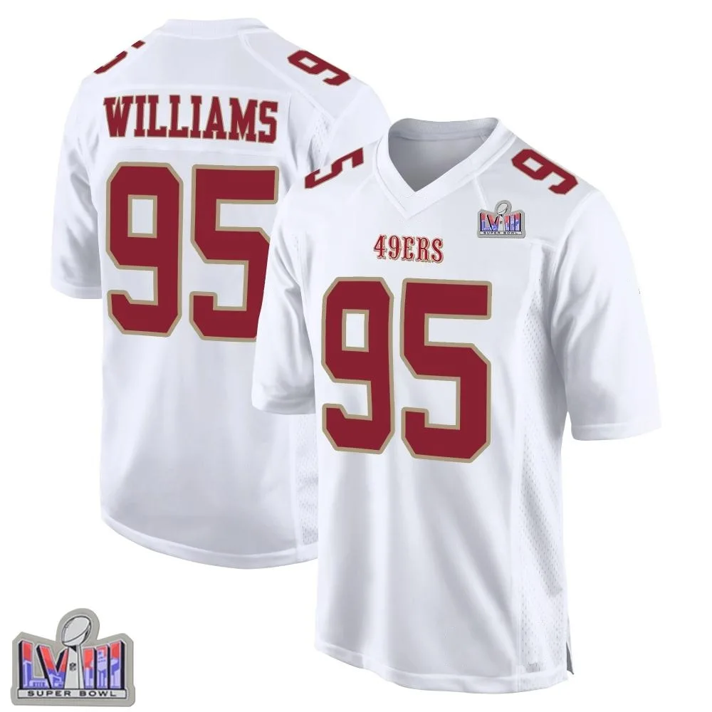 Men's San Francisco 49ers Nick Williams Nike Fashion Super Bowl LVIII Patch Game White Jersey Men's San Francisco 49ers Nick Williams Nike Fashion Super Bowl LVIII Patch Game White Jersey