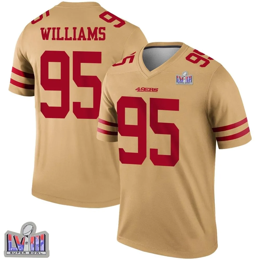 Men's San Francisco 49ers Nick Williams Nike Inverted Super Bowl LVIII Patch Legend Gold Jersey Men's San Francisco 49ers Nick Williams Nike Inverted Super Bowl LVIII Patch Legend Gold Jersey