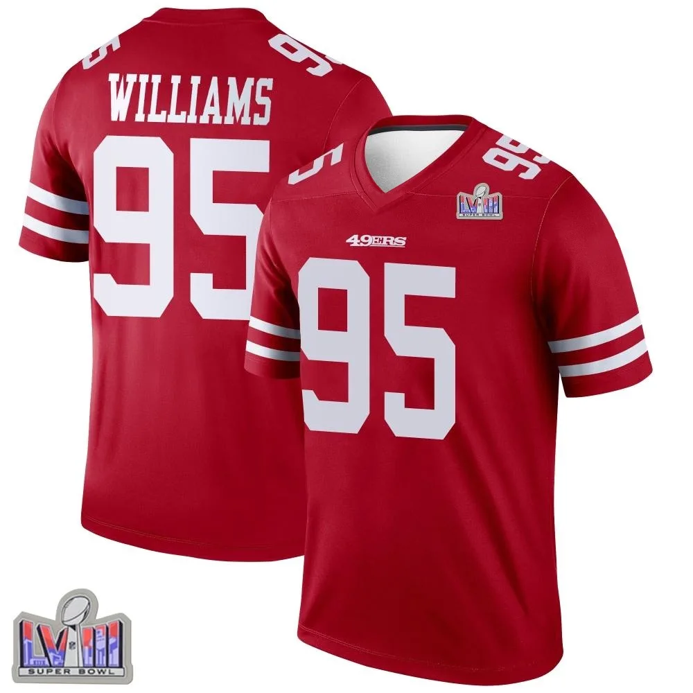 Men's San Francisco 49ers Nick Williams Nike Super Bowl LVIII Patch Legend Scarlet Jersey Men's San Francisco 49ers Nick Williams Nike Super Bowl LVIII Patch Legend Scarlet Jersey