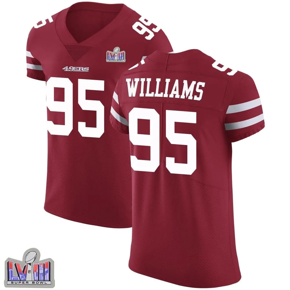 Men's San Francisco 49ers Nick Williams Nike Team Color Vapor Untouchable Super Bowl LVIII Patch Elite Red Jersey Men's San Francisco 49ers Nick Williams Nike Team Color Vapor Untouchable Super Bowl LVIII Patch Elite Red Jersey
