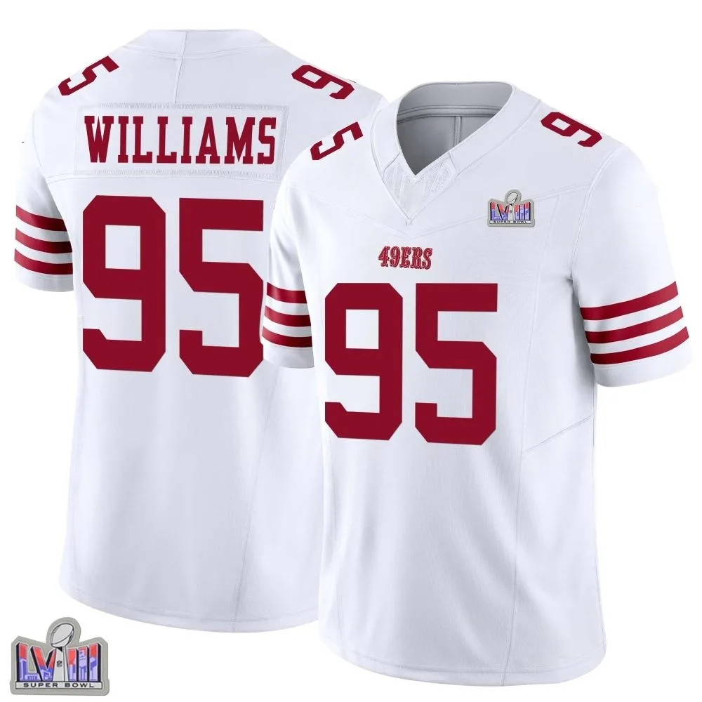 Men's San Francisco 49ers Nick Williams Nike Vapor F.U.S.E. Super Bowl LVIII Patch Limited White Jersey Men's San Francisco 49ers Nick Williams Nike Vapor F.U.S.E. Super Bowl LVIII Patch Limited White Jersey