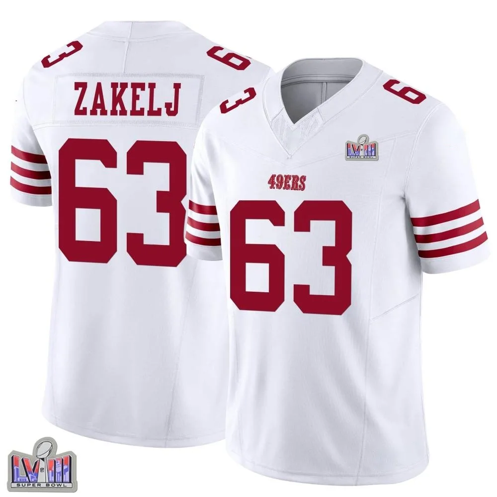 Men's San Francisco 49ers Nick Zakelj Nike Vapor F.U.S.E. Super Bowl LVIII Patch Limited White Jersey Men's San Francisco 49ers Nick Zakelj Nike Vapor F.U.S.E. Super Bowl LVIII Patch Limited White Jersey