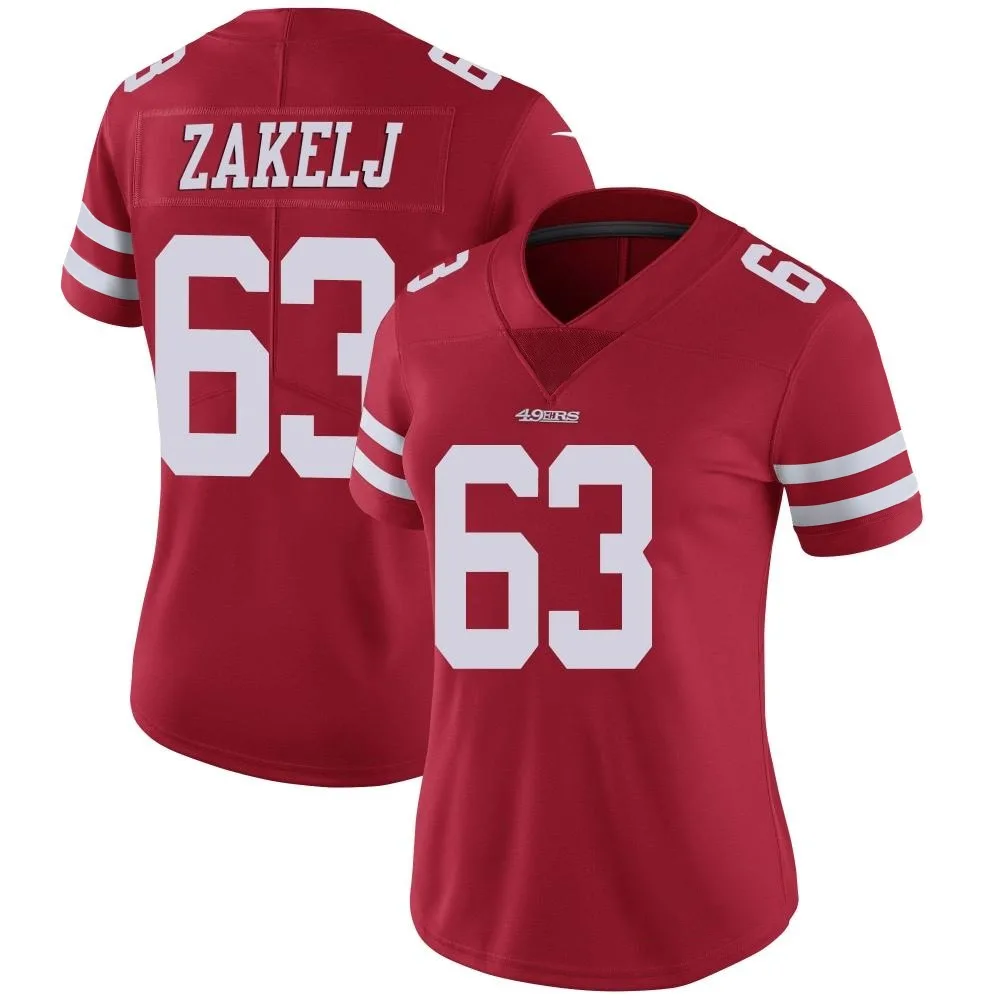 Women's San Francisco 49ers Nick Zakelj Nike Team Color Vapor Untouchable Limited Red Jersey Women's San Francisco 49ers Nick Zakelj Nike Team Color Vapor Untouchable Limited Red Jersey
