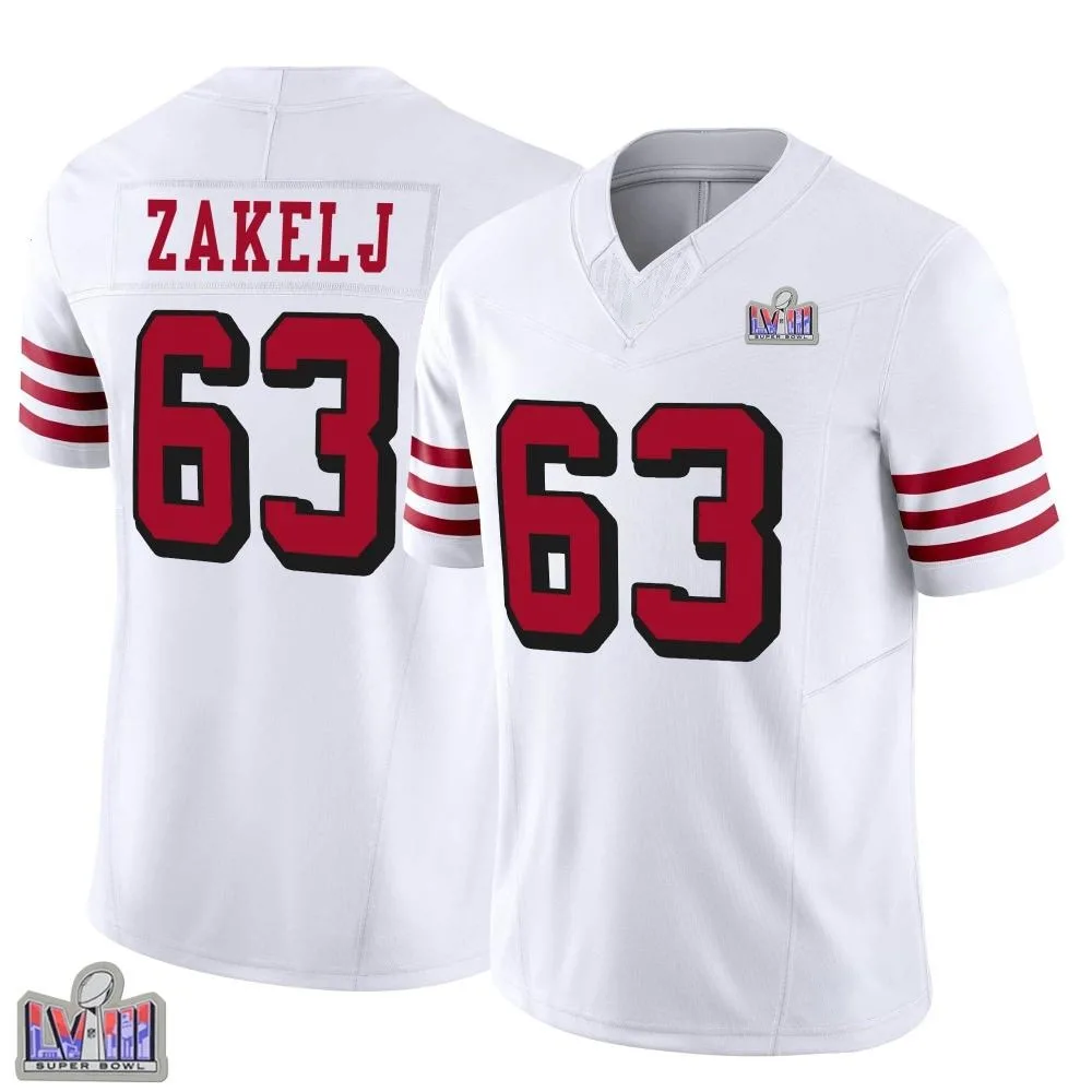 Youth San Francisco 49ers Nick Zakelj Nike Alternate Vapor F.U.S.E. Super Bowl LVIII Patch Limited White Jersey Youth San Francisco 49ers Nick Zakelj Nike Alternate Vapor F.U.S.E. Super Bowl LVIII Patch Limited White Jersey
