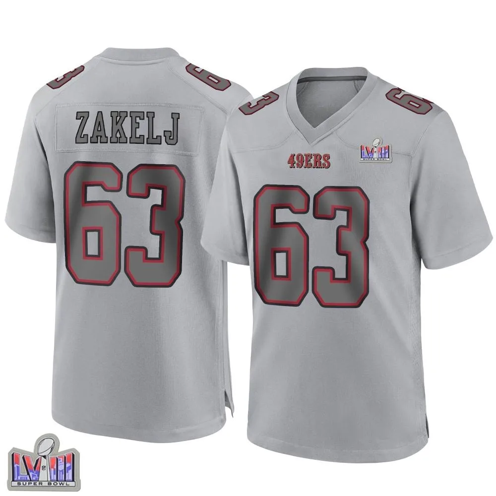 Youth San Francisco 49ers Nick Zakelj Nike Atmosphere Fashion Super Bowl LVIII Patch Game Gray Jersey Youth San Francisco 49ers Nick Zakelj Nike Atmosphere Fashion Super Bowl LVIII Patch Game Gray Jersey