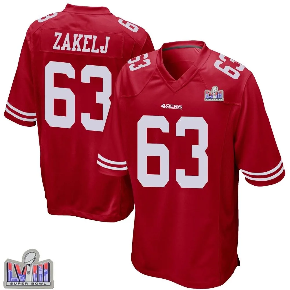 Youth San Francisco 49ers Nick Zakelj Nike Team Color Super Bowl LVIII Patch Game Red Jersey Youth San Francisco 49ers Nick Zakelj Nike Team Color Super Bowl LVIII Patch Game Red Jersey