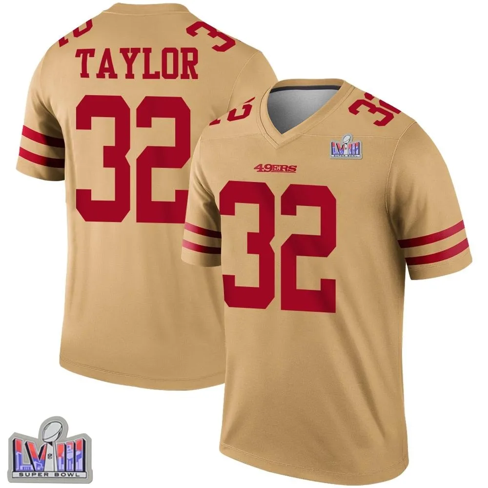 Men's San Francisco 49ers Patrick Taylor Jr. Nike Inverted Super Bowl LVIII Patch Legend Gold Jersey Men's San Francisco 49ers Patrick Taylor Jr. Nike Inverted Super Bowl LVIII Patch Legend Gold Jersey