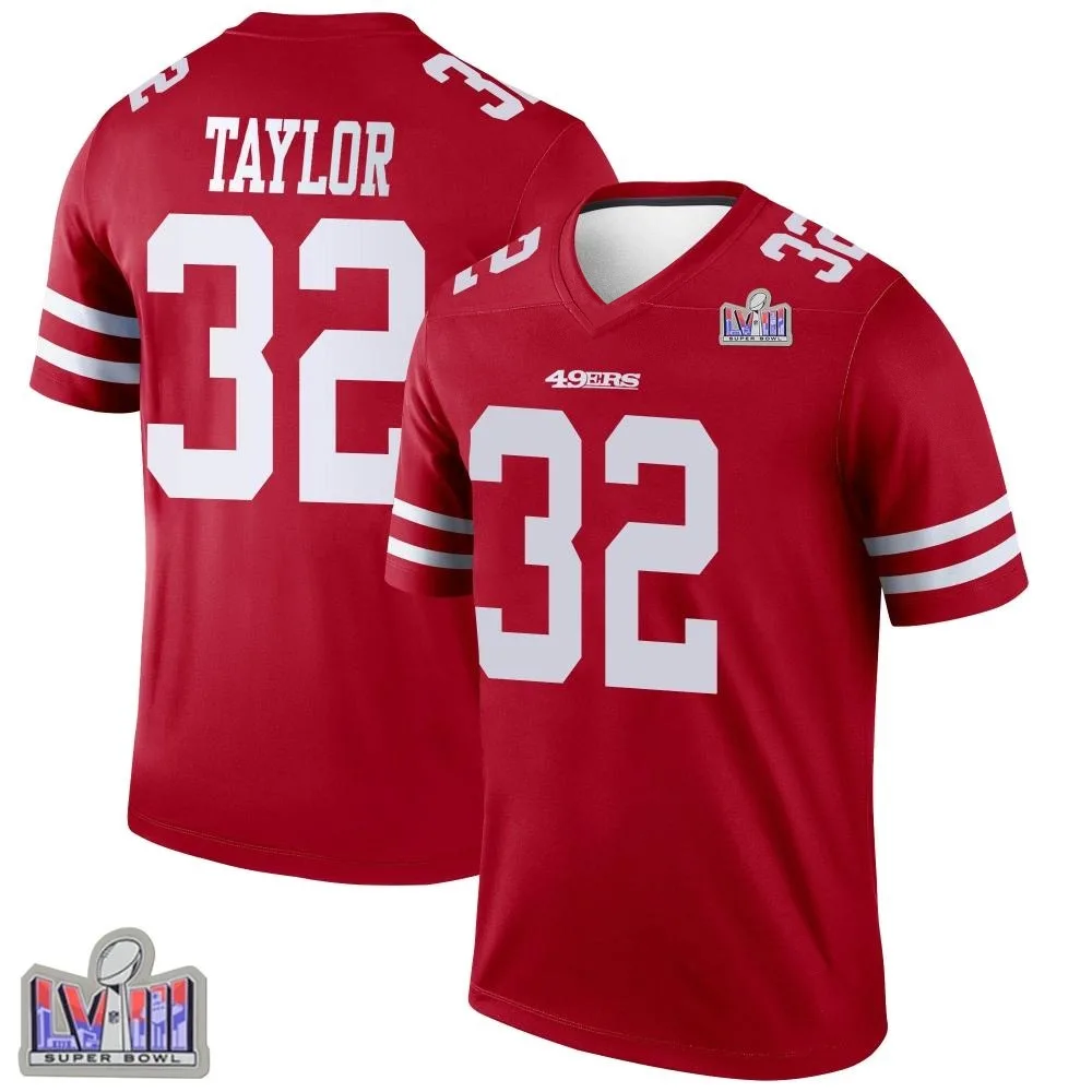Men's San Francisco 49ers Patrick Taylor Jr. Nike Super Bowl LVIII Patch Legend Scarlet Jersey Men's San Francisco 49ers Patrick Taylor Jr. Nike Super Bowl LVIII Patch Legend Scarlet Jersey