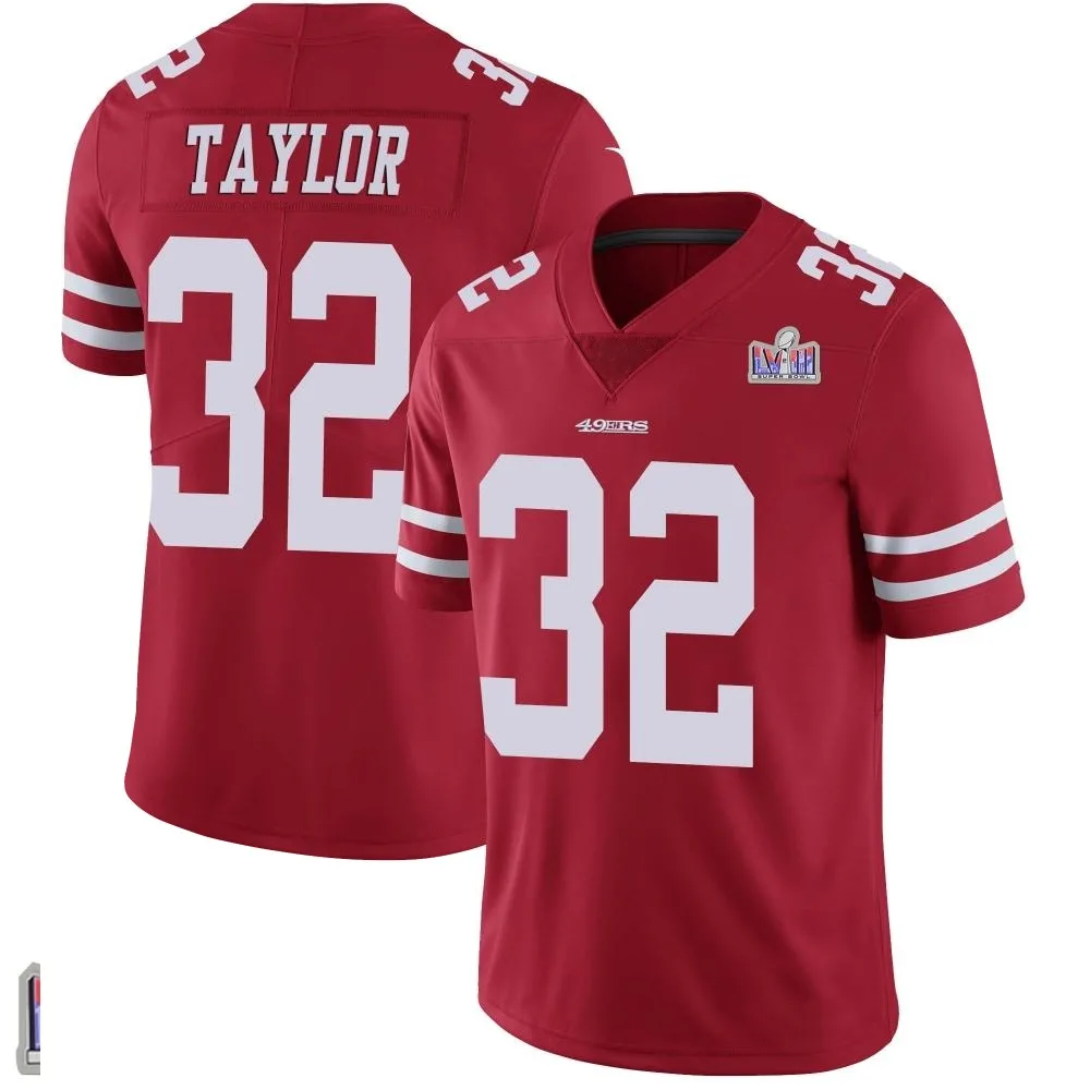 Men's San Francisco 49ers Patrick Taylor Jr. Nike Team Color Vapor Untouchable Super Bowl LVIII Patch Limited Red Jersey Men's San Francisco 49ers Patrick Taylor Jr. Nike Team Color Vapor Untouchable Super Bowl LVIII Patch Limited Red Jersey