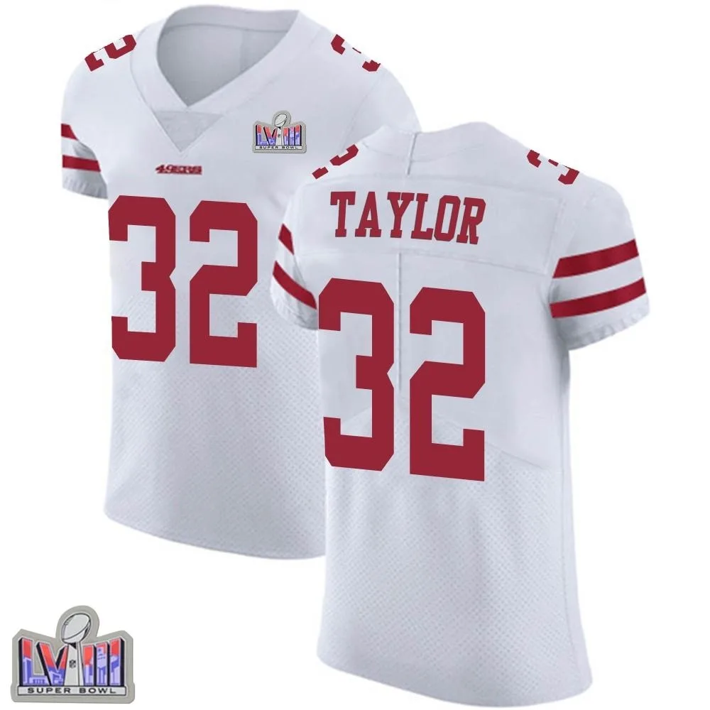 Men's San Francisco 49ers Patrick Taylor Jr. Nike Vapor Untouchable Super Bowl LVIII Patch Elite White Jersey Men's San Francisco 49ers Patrick Taylor Jr. Nike Vapor Untouchable Super Bowl LVIII Patch Elite White Jersey