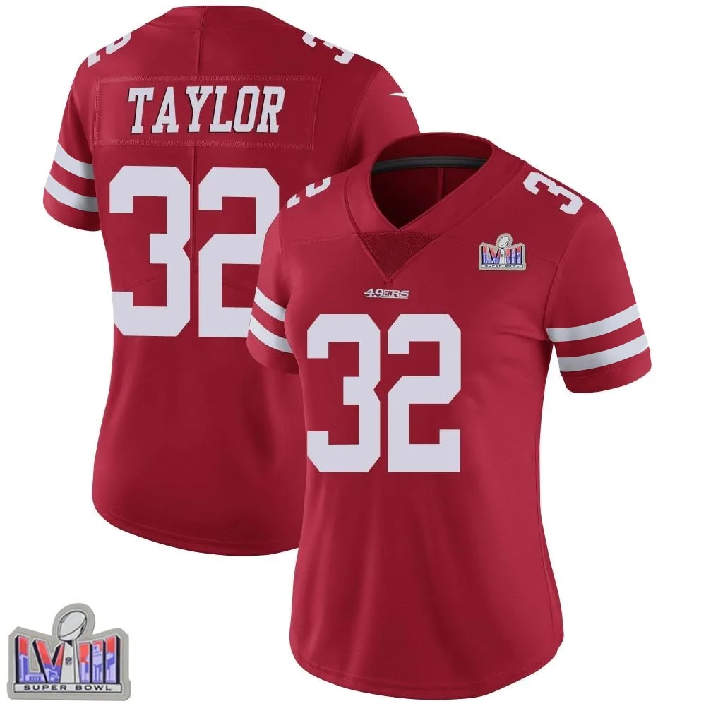 Women's San Francisco 49ers Patrick Taylor Jr. Nike Team Color Vapor Untouchable Super Bowl LVIII Patch Limited Red Jersey Women's San Francisco 49ers Patrick Taylor Jr. Nike Team Color Vapor Untouchable Super Bowl LVIII Patch Limited Red Jersey