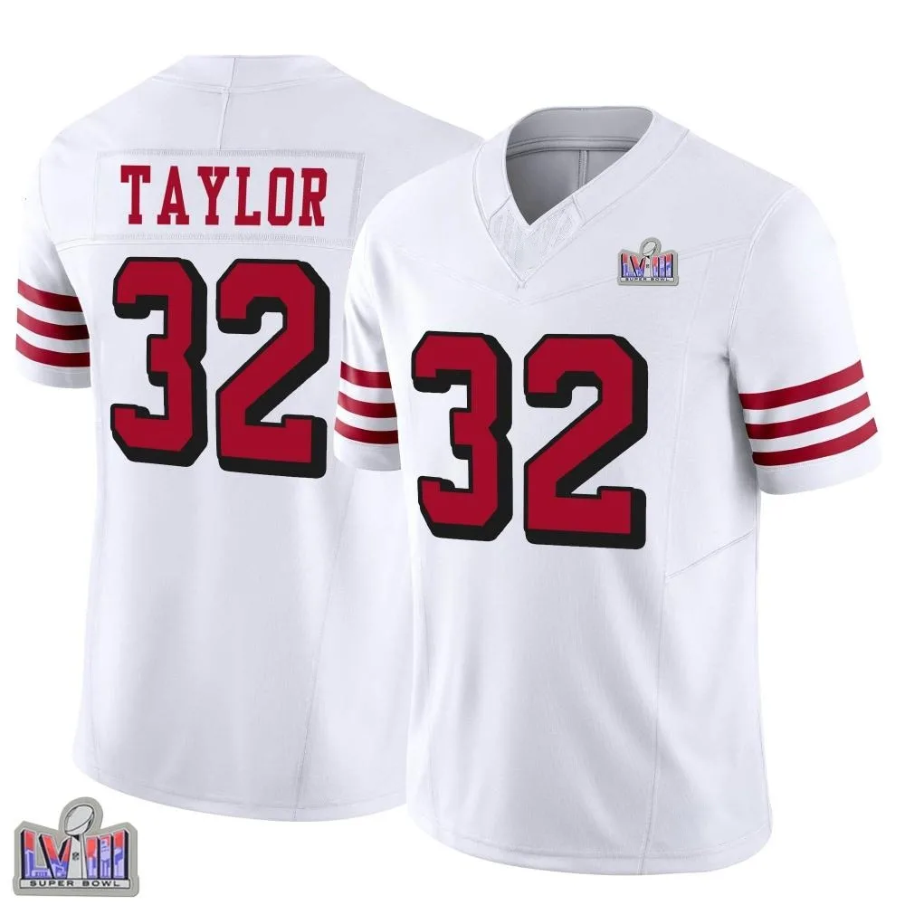 Youth San Francisco 49ers Patrick Taylor Jr. Nike Alternate Vapor F.U.S.E. Super Bowl LVIII Patch Limited White Jersey Youth San Francisco 49ers Patrick Taylor Jr. Nike Alternate Vapor F.U.S.E. Super Bowl LVIII Patch Limited White Jersey