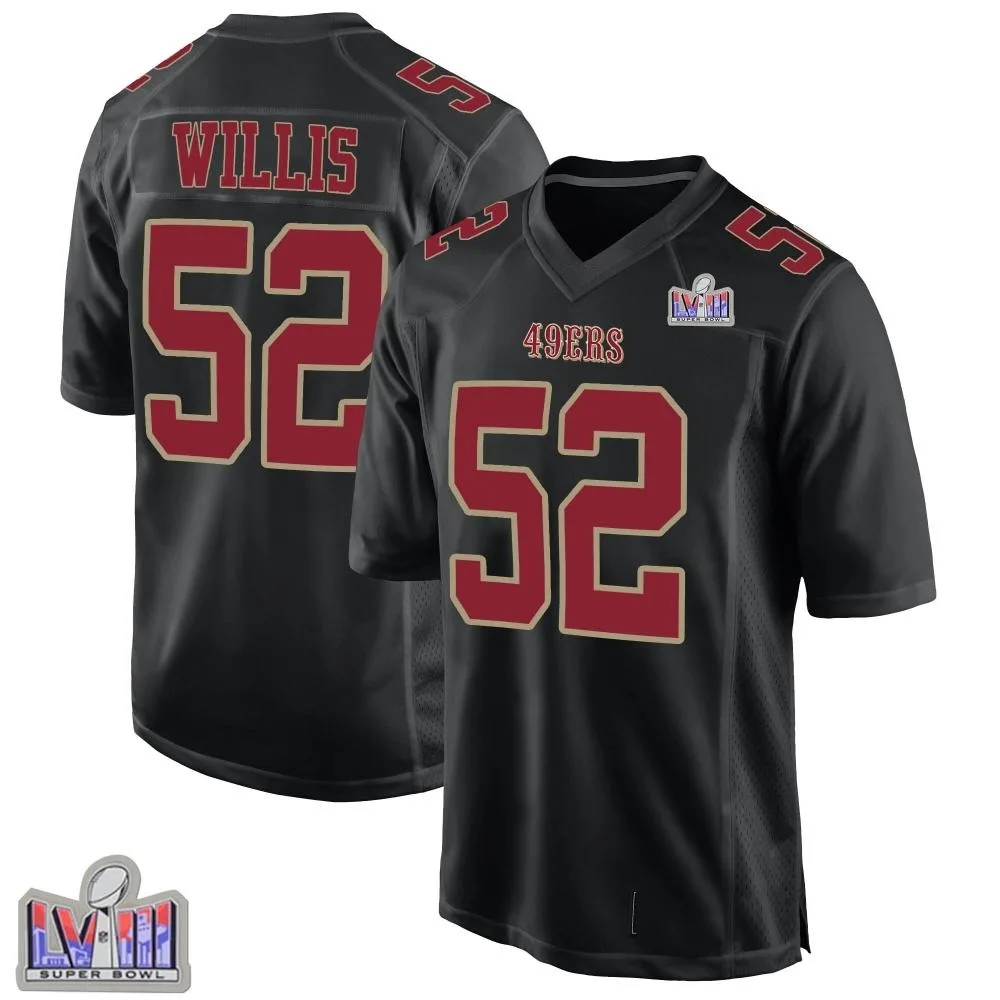 Men's San Francisco 49ers Patrick Willis Nike Fashion Super Bowl LVIII Patch Game Black Jersey Men's San Francisco 49ers Patrick Willis Nike Fashion Super Bowl LVIII Patch Game Black Jersey