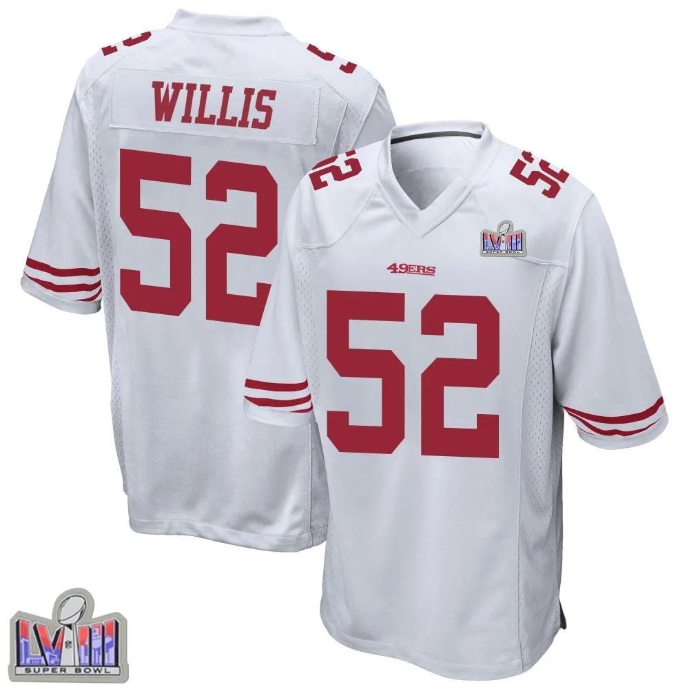 Men's San Francisco 49ers Patrick Willis Nike Super Bowl LVIII Patch Game White Jersey Men's San Francisco 49ers Patrick Willis Nike Super Bowl LVIII Patch Game White Jersey