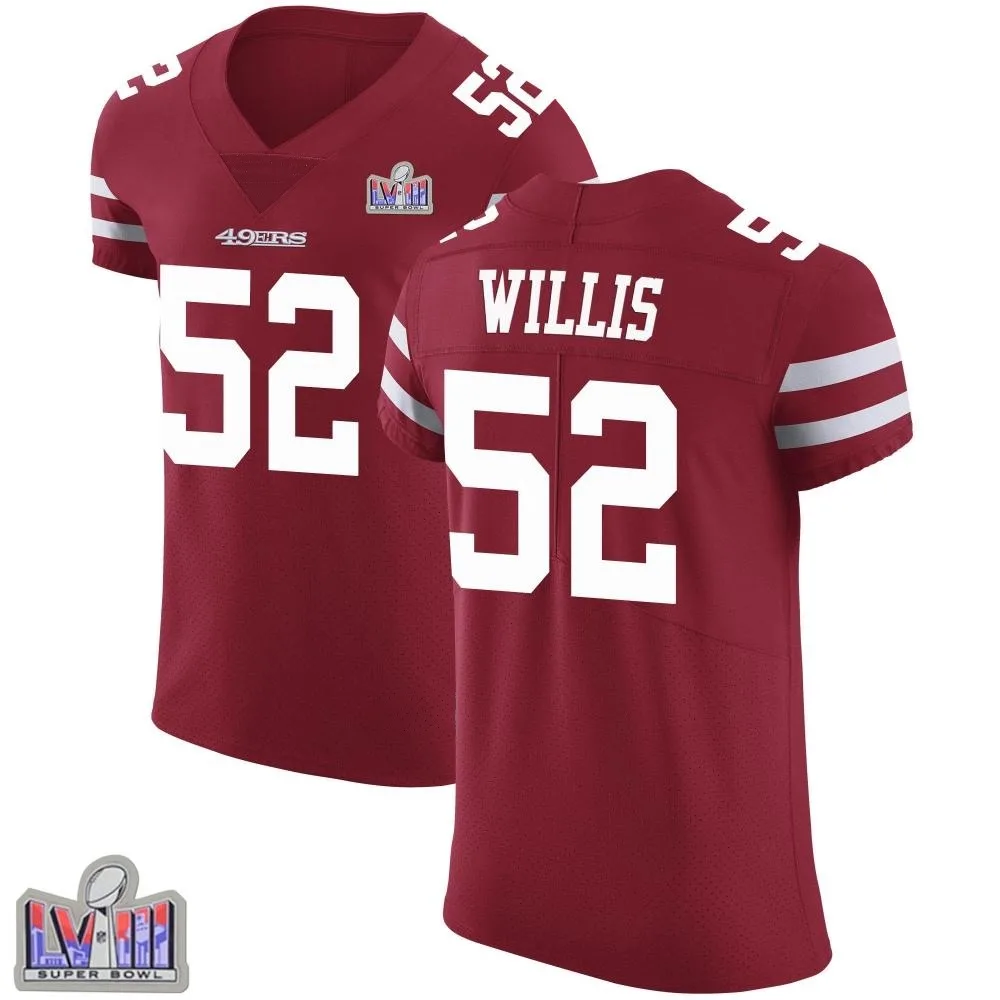 Men's San Francisco 49ers Patrick Willis Nike Team Color Vapor Untouchable Super Bowl LVIII Patch Elite Red Jersey Men's San Francisco 49ers Patrick Willis Nike Team Color Vapor Untouchable Super Bowl LVIII Patch Elite Red Jersey