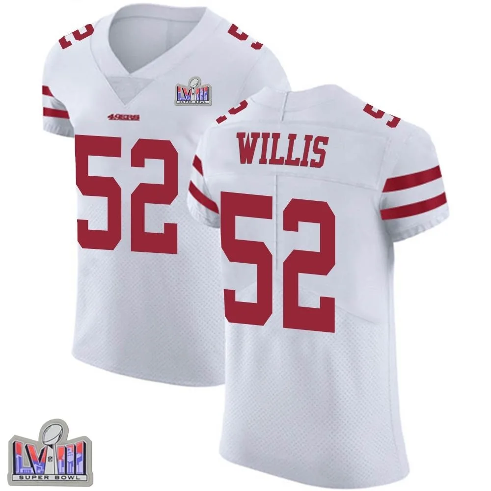 Men's San Francisco 49ers Patrick Willis Nike Vapor Untouchable Super Bowl LVIII Patch Elite White Jersey Men's San Francisco 49ers Patrick Willis Nike Vapor Untouchable Super Bowl LVIII Patch Elite White Jersey