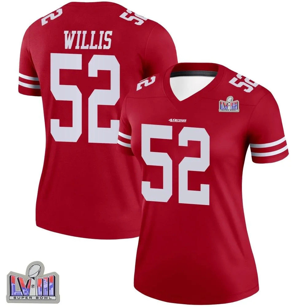 Women's San Francisco 49ers Patrick Willis Nike Super Bowl LVIII Patch Legend Scarlet Jersey Women's San Francisco 49ers Patrick Willis Nike Super Bowl LVIII Patch Legend Scarlet Jersey