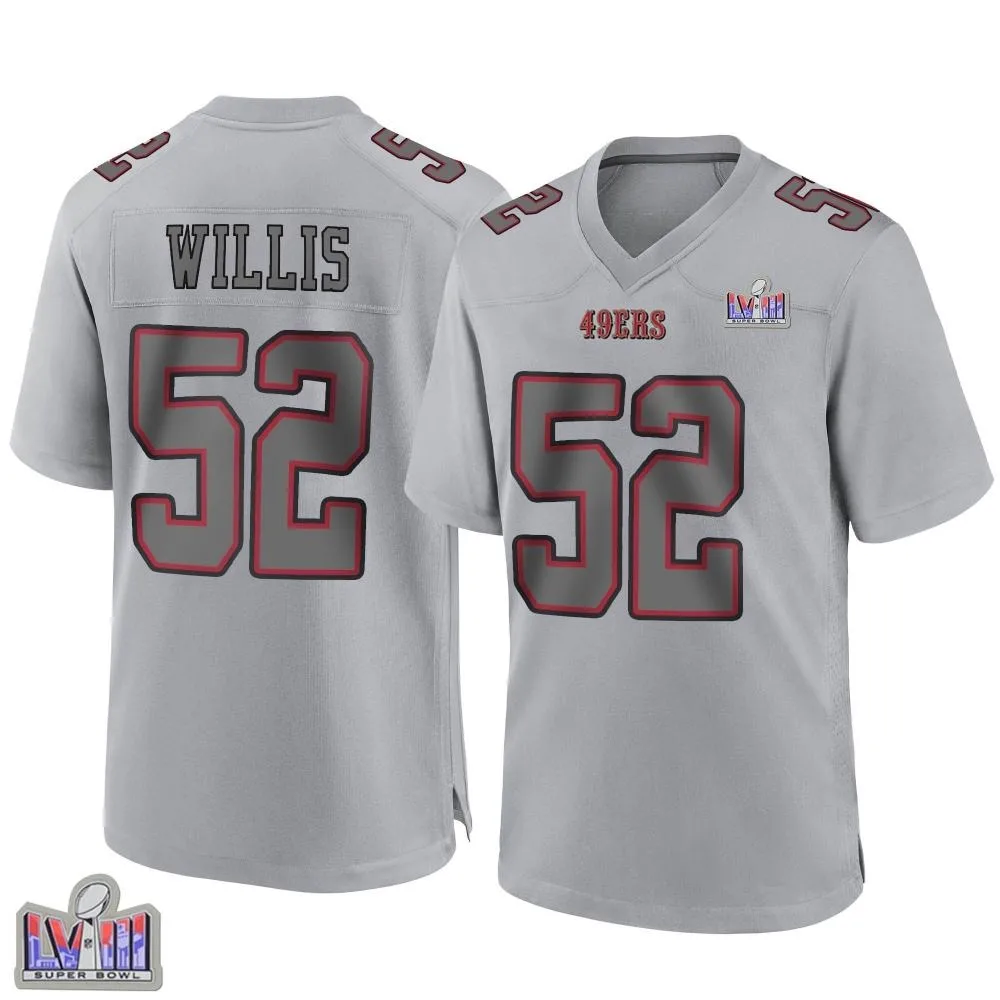 Youth San Francisco 49ers Patrick Willis Nike Atmosphere Fashion Super Bowl LVIII Patch Game Gray Jersey Youth San Francisco 49ers Patrick Willis Nike Atmosphere Fashion Super Bowl LVIII Patch Game Gray Jersey