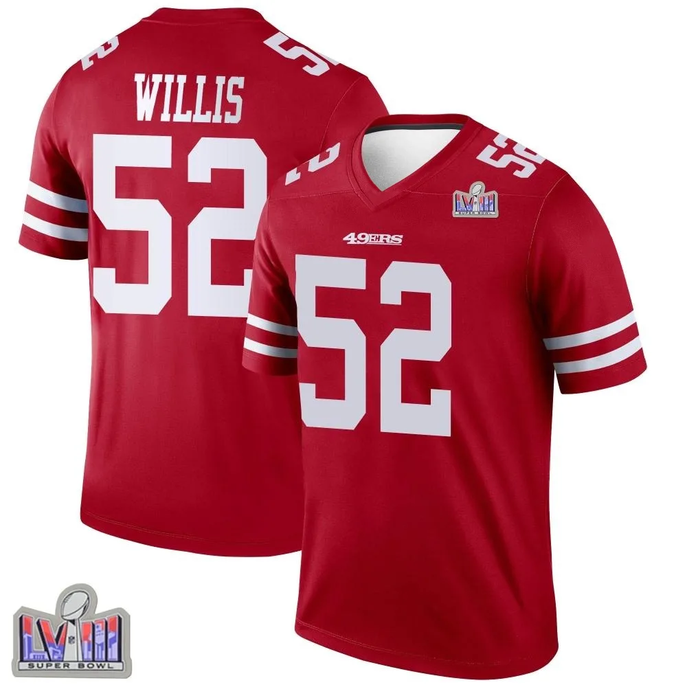 Youth San Francisco 49ers Patrick Willis Nike Super Bowl LVIII Patch Legend Scarlet Jersey Youth San Francisco 49ers Patrick Willis Nike Super Bowl LVIII Patch Legend Scarlet Jersey