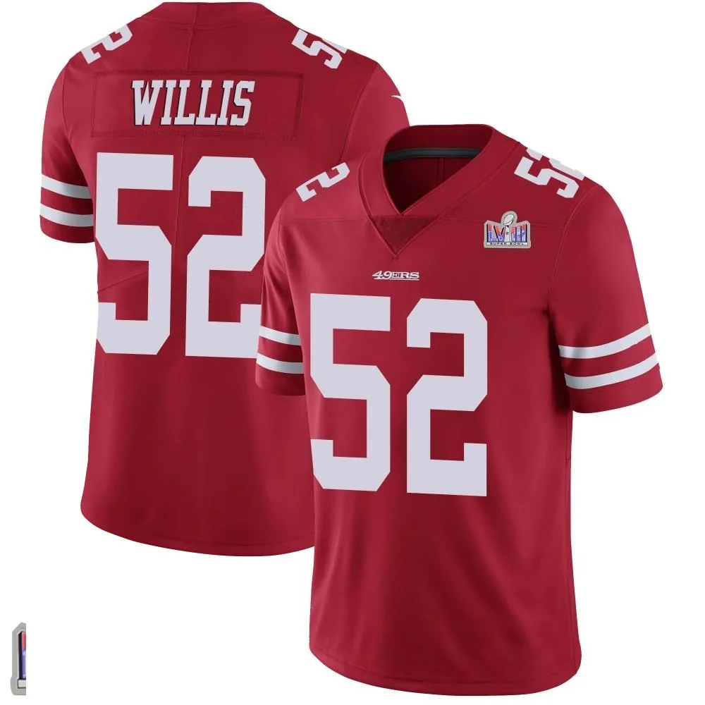 Youth San Francisco 49ers Patrick Willis Nike Team Color Vapor Untouchable Super Bowl LVIII Patch Limited Red Jersey Youth San Francisco 49ers Patrick Willis Nike Team Color Vapor Untouchable Super Bowl LVIII Patch Limited Red Jersey