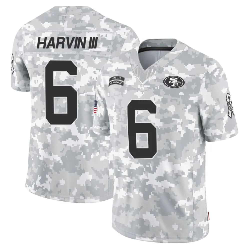 Men's San Francisco 49ers Pressley Harvin Iii Nike 2024 Salute To Service Limited Arctic Camo Jersey Men's San Francisco 49ers Pressley Harvin Iii Nike 2024 Salute To Service Limited Arctic Camo Jersey