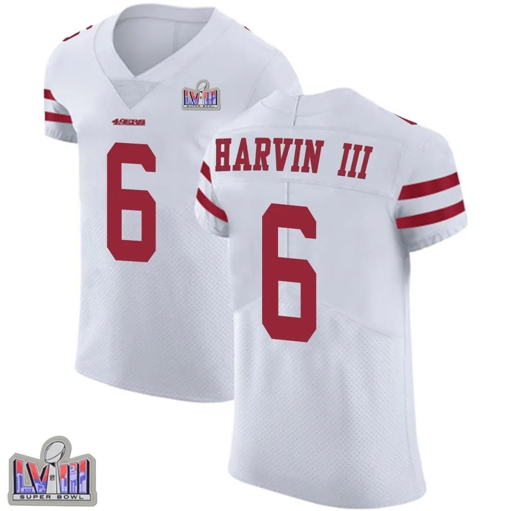 Men's San Francisco 49ers Pressley Harvin Iii Nike Vapor Untouchable Super Bowl LVIII Patch Elite White Jersey Men's San Francisco 49ers Pressley Harvin Iii Nike Vapor Untouchable Super Bowl LVIII Patch Elite White Jersey