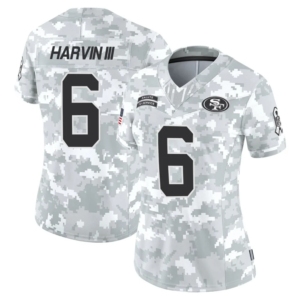 Women's San Francisco 49ers Pressley Harvin Iii Nike Francisco 2024 Salute To Service Limited Arctic Camo Jersey Women's San Francisco 49ers Pressley Harvin Iii Nike Francisco 2024 Salute To Service Limited Arctic Camo Jersey