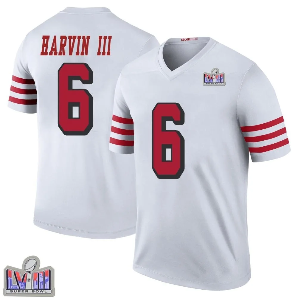Youth San Francisco 49ers Pressley Harvin Iii Nike Color Rush Super Bowl LVIII Patch Legend White Jersey Youth San Francisco 49ers Pressley Harvin Iii Nike Color Rush Super Bowl LVIII Patch Legend White Jersey