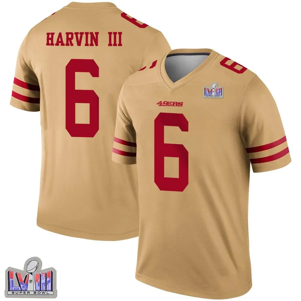 Youth San Francisco 49ers Pressley Harvin Iii Nike Inverted Super Bowl LVIII Patch Legend Gold Jersey Youth San Francisco 49ers Pressley Harvin Iii Nike Inverted Super Bowl LVIII Patch Legend Gold Jersey