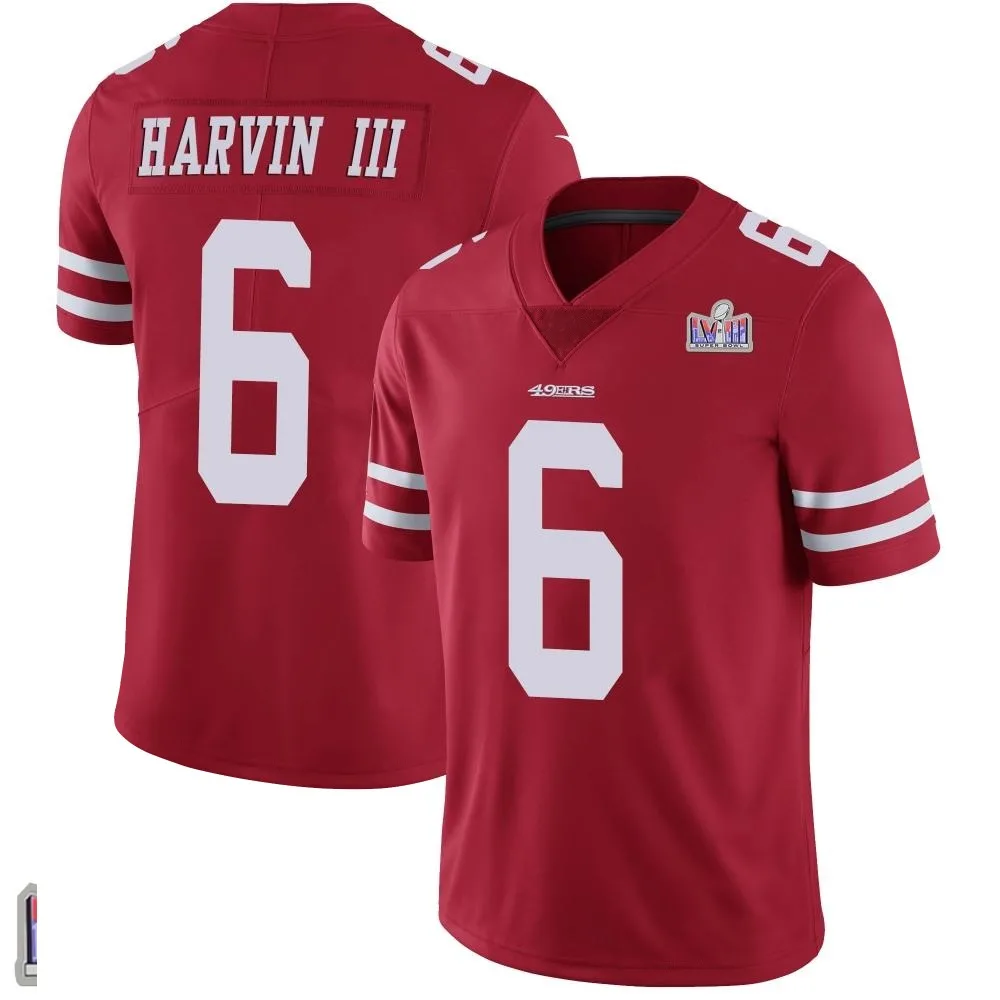 Youth San Francisco 49ers Pressley Harvin Iii Nike Team Color Vapor Untouchable Super Bowl LVIII Patch Limited Red Jersey Youth San Francisco 49ers Pressley Harvin Iii Nike Team Color Vapor Untouchable Super Bowl LVIII Patch Limited Red Jersey