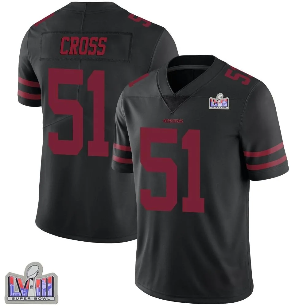 Men's San Francisco 49ers Randy Cross Nike Alternate Vapor Untouchable Super Bowl LVIII Patch Limited Black Jersey Men's San Francisco 49ers Randy Cross Nike Alternate Vapor Untouchable Super Bowl LVIII Patch Limited Black Jersey