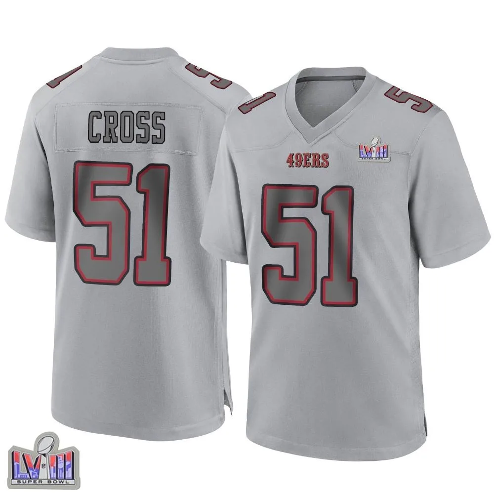 Men's San Francisco 49ers Randy Cross Nike Atmosphere Fashion Super Bowl LVIII Patch Game Gray Jersey Men's San Francisco 49ers Randy Cross Nike Atmosphere Fashion Super Bowl LVIII Patch Game Gray Jersey