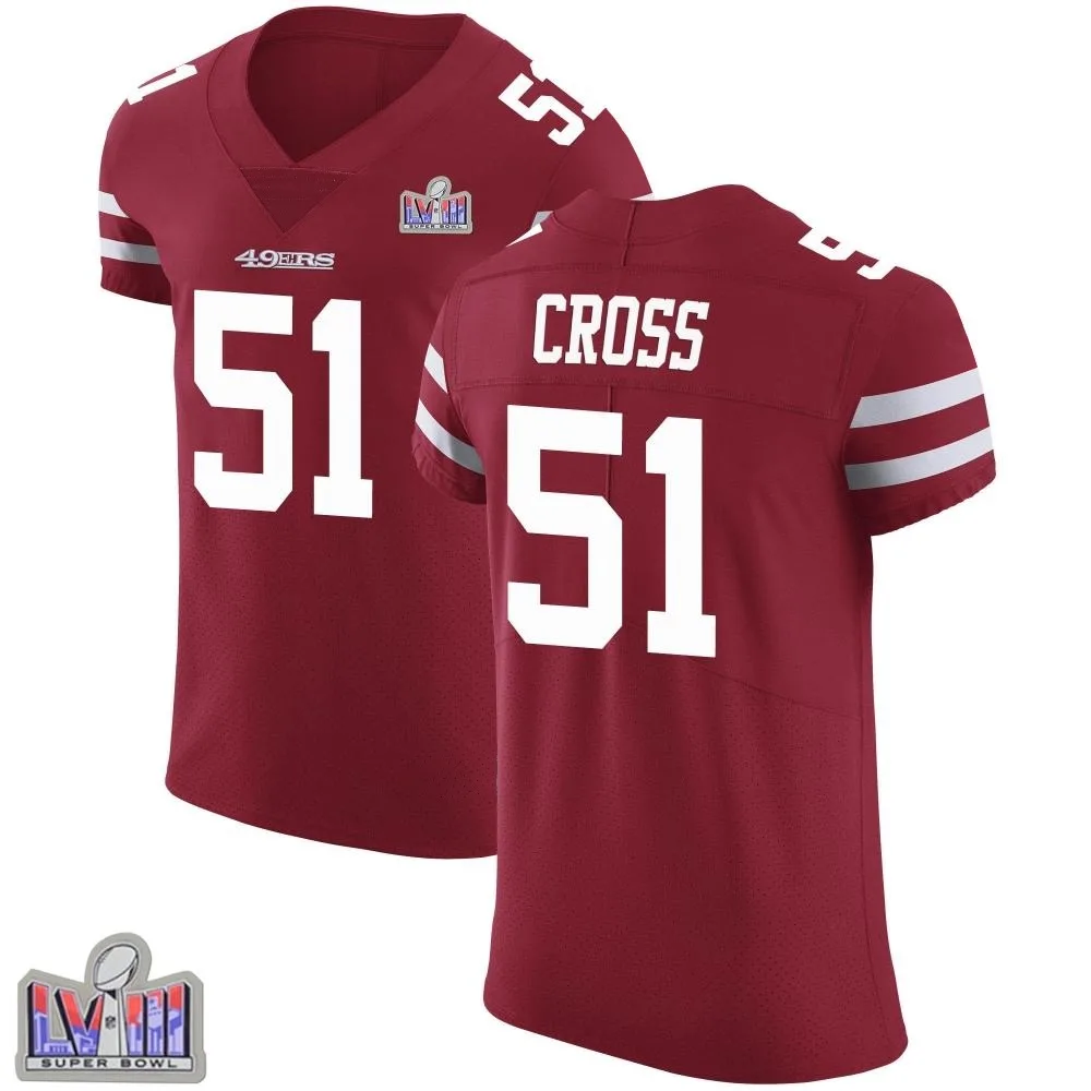 Men's San Francisco 49ers Randy Cross Nike Team Color Vapor Untouchable Super Bowl LVIII Patch Elite Red Jersey Men's San Francisco 49ers Randy Cross Nike Team Color Vapor Untouchable Super Bowl LVIII Patch Elite Red Jersey