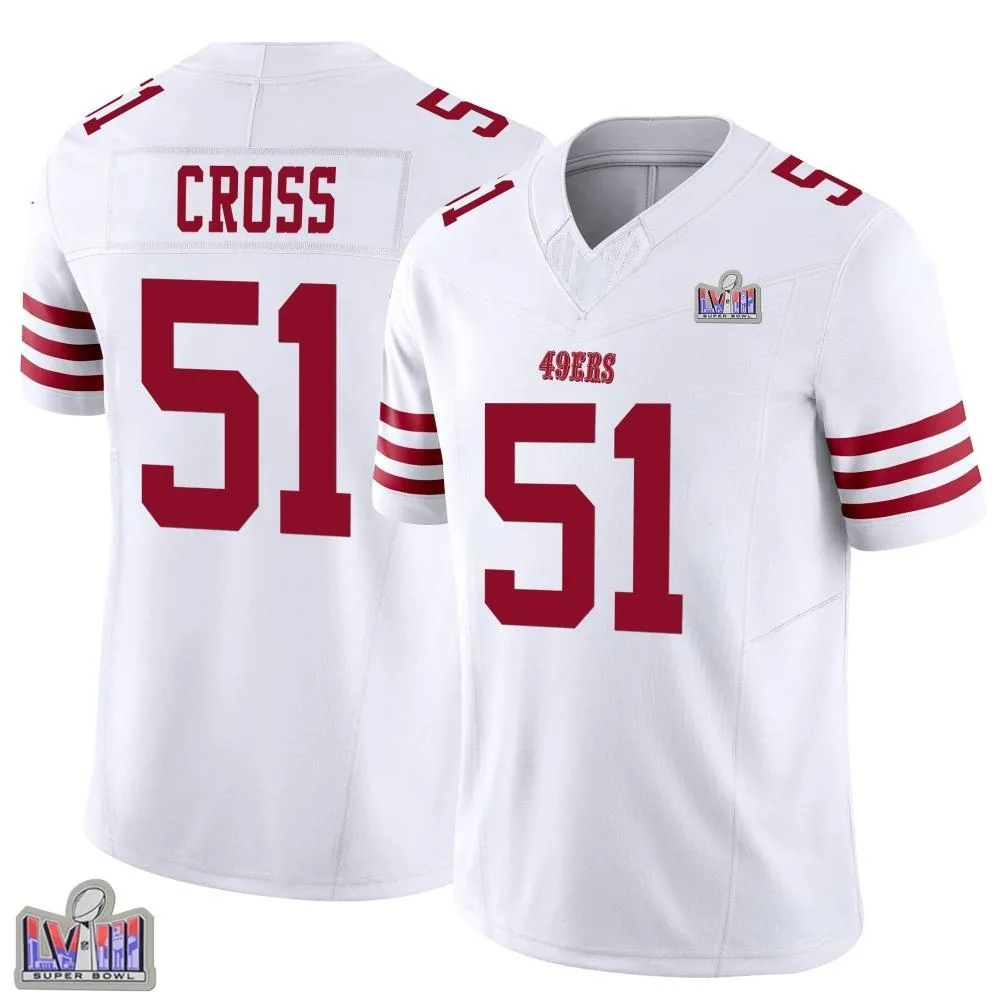 Men's San Francisco 49ers Randy Cross Nike Vapor F.U.S.E. Super Bowl LVIII Patch Limited White Jersey Men's San Francisco 49ers Randy Cross Nike Vapor F.U.S.E. Super Bowl LVIII Patch Limited White Jersey