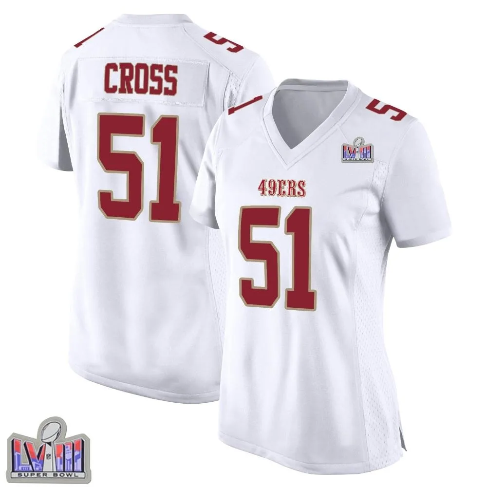 Women's San Francisco 49ers Randy Cross Nike Fashion Super Bowl LVIII Patch Game White Jersey Women's San Francisco 49ers Randy Cross Nike Fashion Super Bowl LVIII Patch Game White Jersey