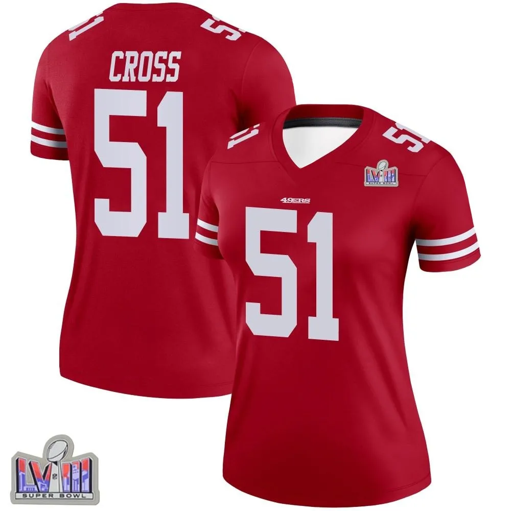 Women's San Francisco 49ers Randy Cross Nike Super Bowl LVIII Patch Legend Scarlet Jersey Women's San Francisco 49ers Randy Cross Nike Super Bowl LVIII Patch Legend Scarlet Jersey