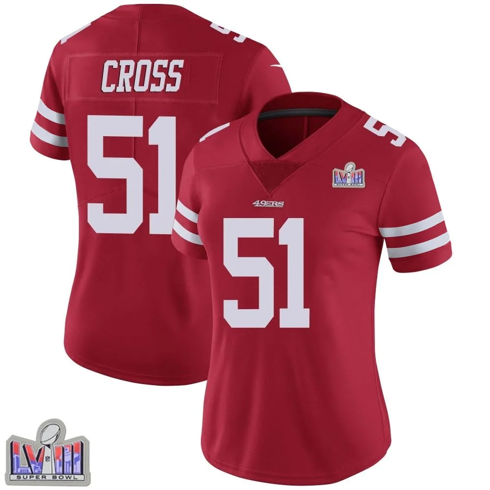Women's San Francisco 49ers Randy Cross Nike Team Color Vapor Untouchable Super Bowl LVIII Patch Limited Red Jersey Women's San Francisco 49ers Randy Cross Nike Team Color Vapor Untouchable Super Bowl LVIII Patch Limited Red Jersey
