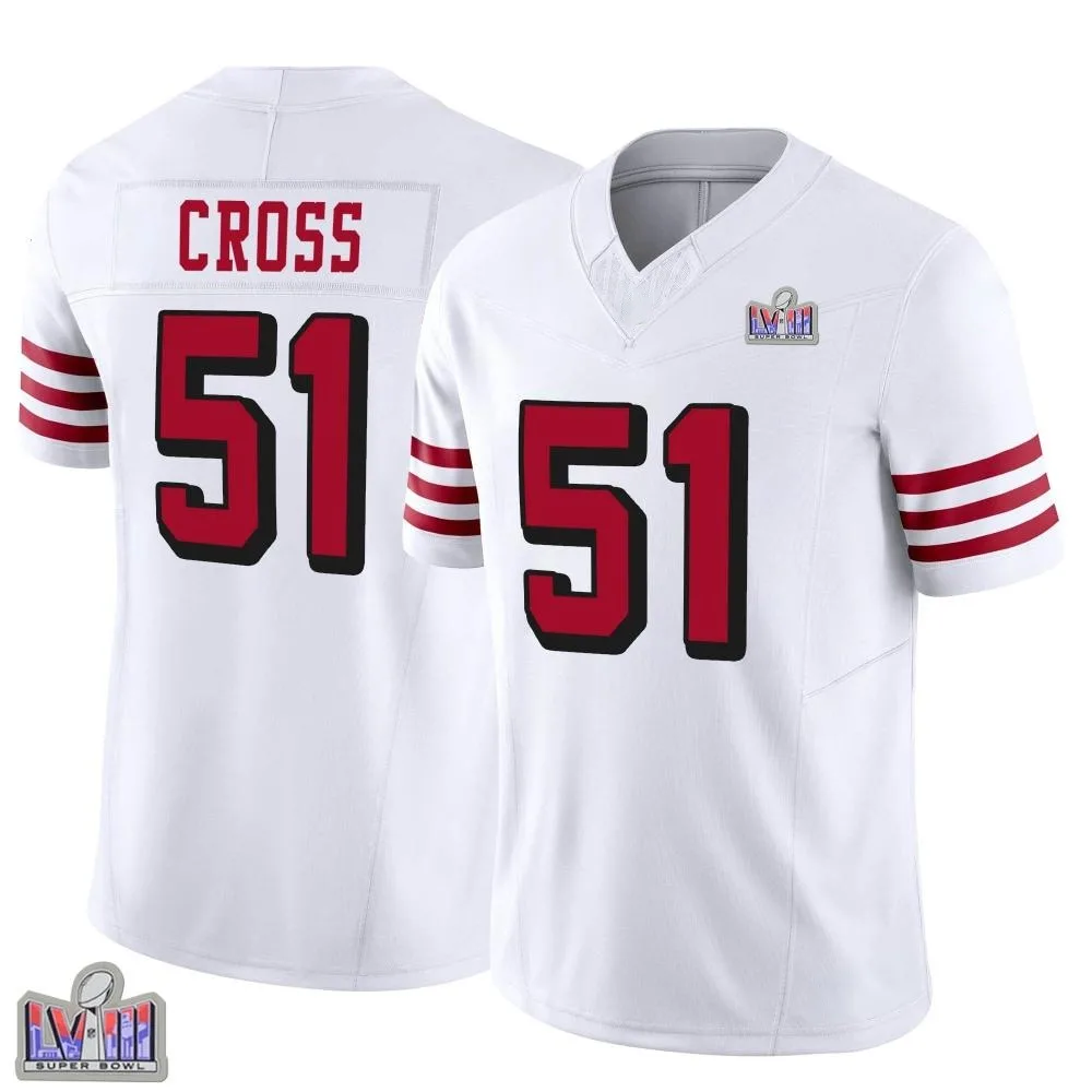Youth San Francisco 49ers Randy Cross Nike Alternate Vapor F.U.S.E. Super Bowl LVIII Patch Limited White Jersey Youth San Francisco 49ers Randy Cross Nike Alternate Vapor F.U.S.E. Super Bowl LVIII Patch Limited White Jersey