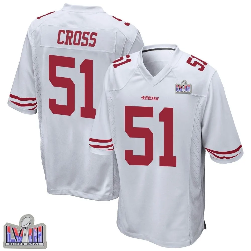 Youth San Francisco 49ers Randy Cross Nike Super Bowl LVIII Patch Game White Jersey Youth San Francisco 49ers Randy Cross Nike Super Bowl LVIII Patch Game White Jersey