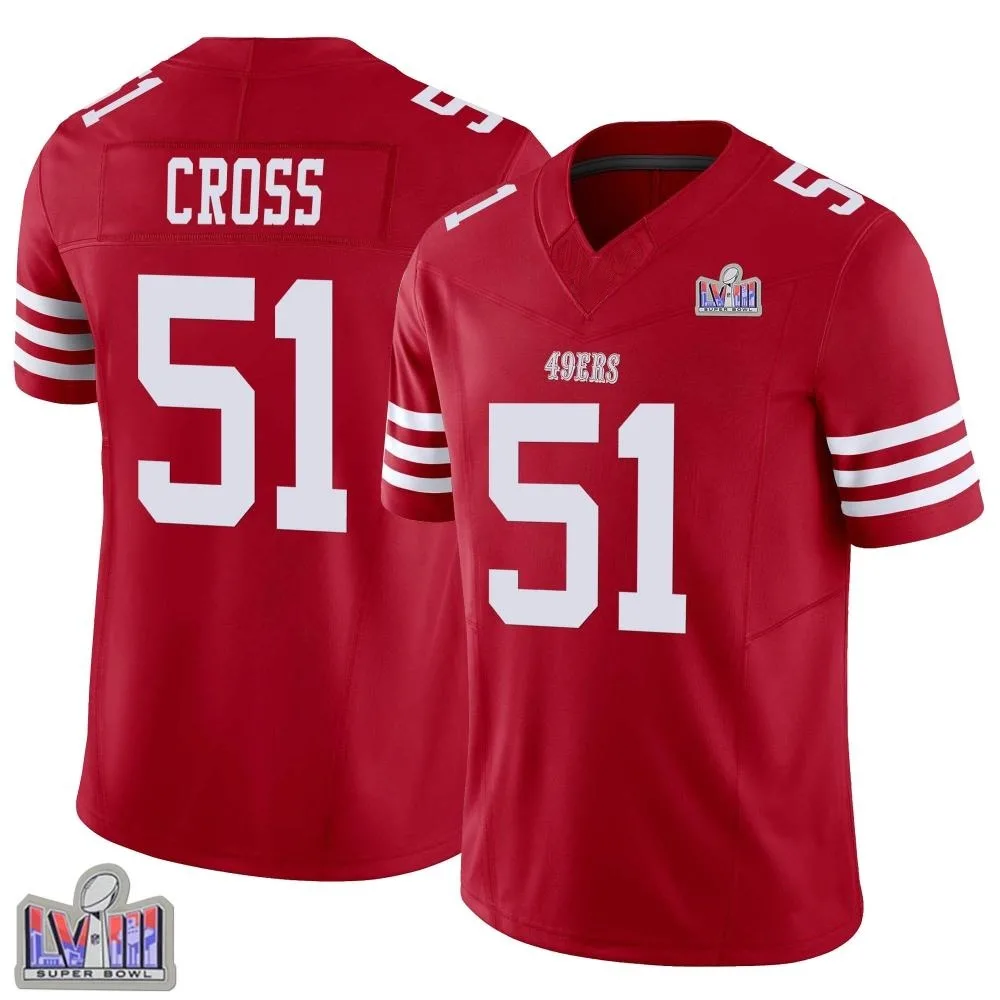Youth San Francisco 49ers Randy Cross Nike Vapor F.U.S.E. Super Bowl LVIII Patch Limited Scarlet Jersey Youth San Francisco 49ers Randy Cross Nike Vapor F.U.S.E. Super Bowl LVIII Patch Limited Scarlet Jersey
