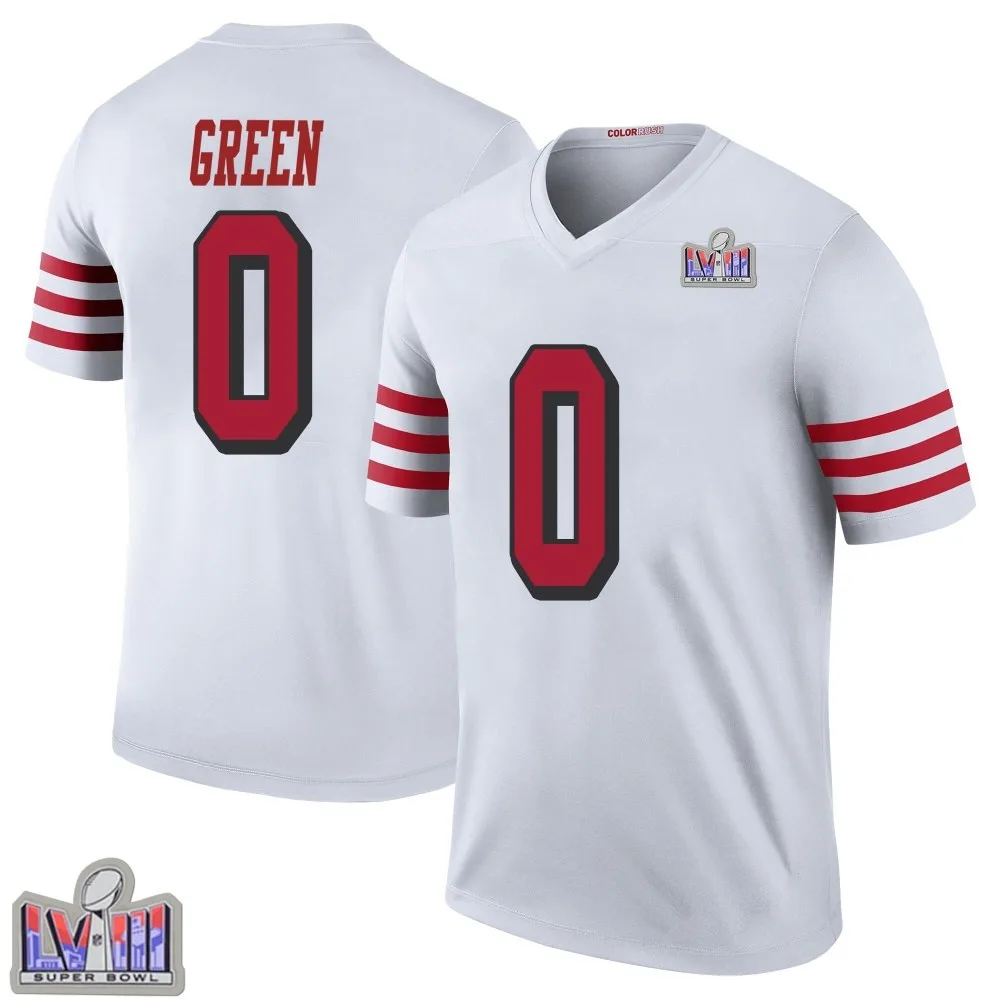 Men's San Francisco 49ers Renardo Green Nike Color Rush Super Bowl LVIII Patch Legend White Jersey Men's San Francisco 49ers Renardo Green Nike Color Rush Super Bowl LVIII Patch Legend White Jersey