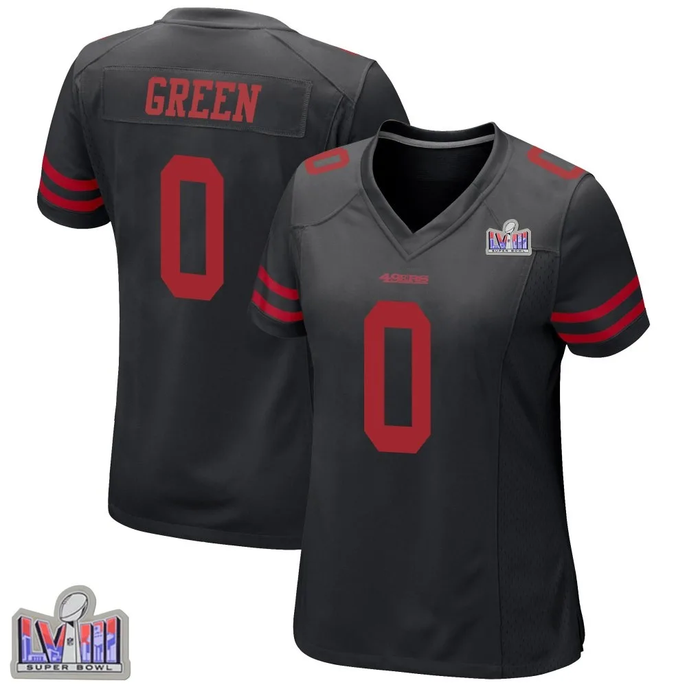 Women's San Francisco 49ers Renardo Green Nike Alternate Super Bowl LVIII Patch Game Black Jersey Women's San Francisco 49ers Renardo Green Nike Alternate Super Bowl LVIII Patch Game Black Jersey